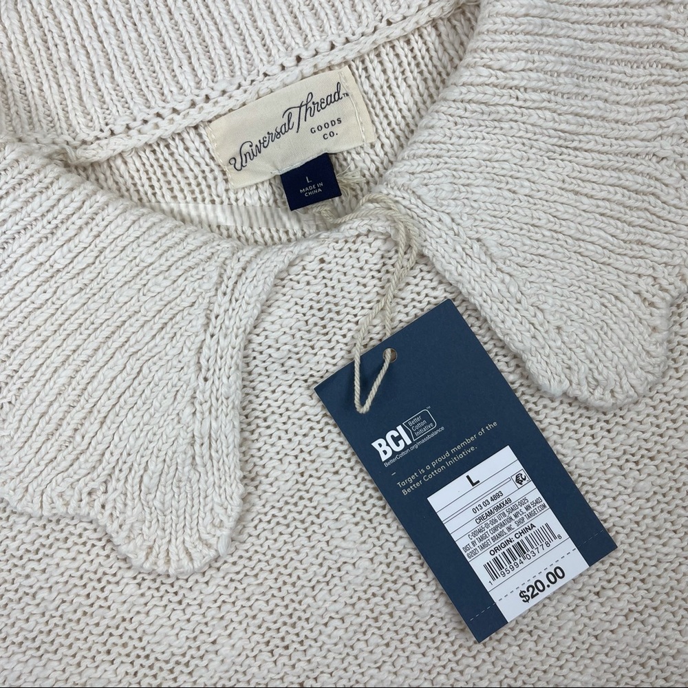 SOLD l L Retro Collared Cream Short Sleeve Crewneck T-Shirt Sweater - Picture 12 of 16
